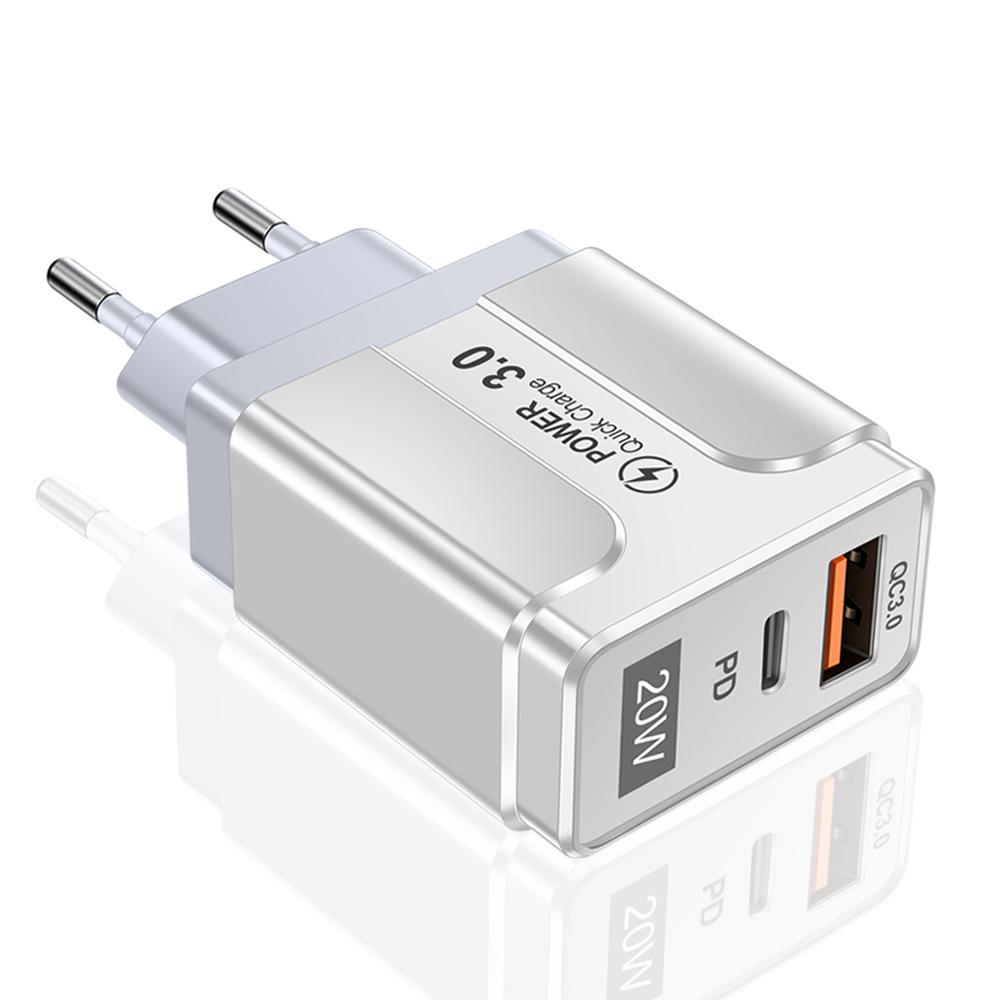 QC3.0+PD 20W Fast Charger: EU/US/UK Plug, High Power Quick Charge
