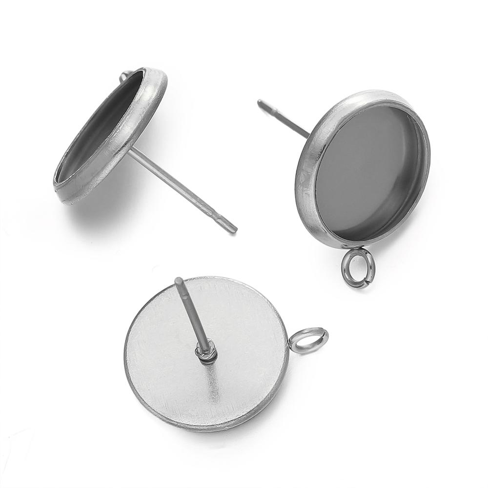 10pcs/lot Stainless Steel Drop/Round Flat Stud Earring Setting Blank Earring Base Resin Cabochon Tray for DIY Jewelry Making