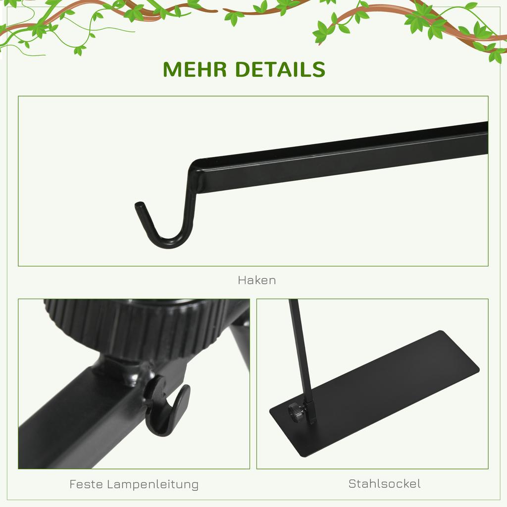 Wärmelampenständer für Terrarien, höhenverstellbar, 40x15x95cm, Schwarz
