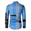 Spring Autumn New Men Long Sleeve 100% Polyester Shirt Tops Chain Pattern 3D Digital Print Business Casual Shirt
