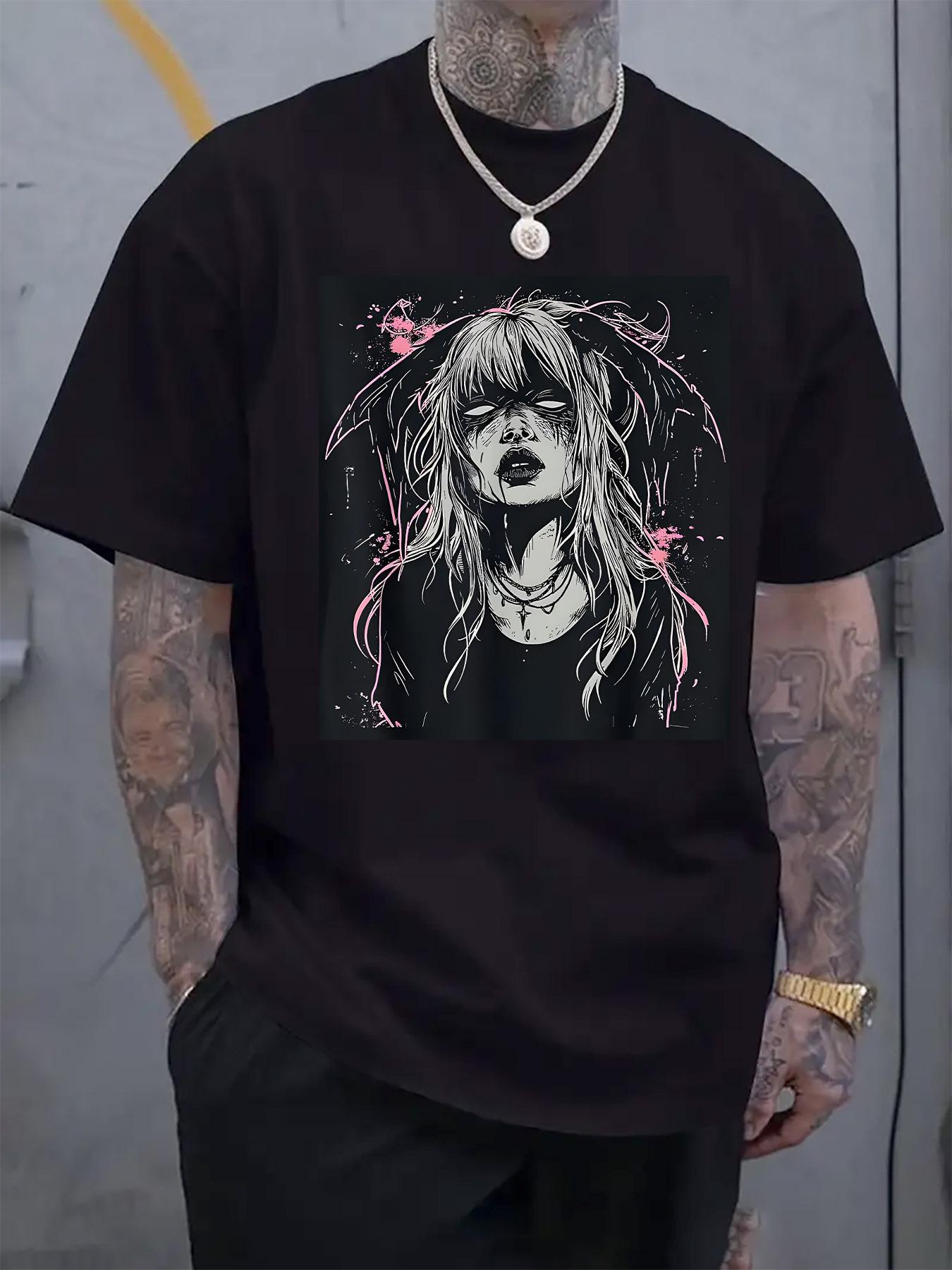 Light Gray Graphic T-shirt with Stylish Print Design L