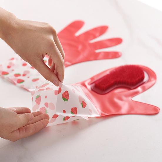 2Pcs Waterproof Strawberry Brush Gloves Convenient Powerful Cleaning Versatile Housework Gloves for Tableware