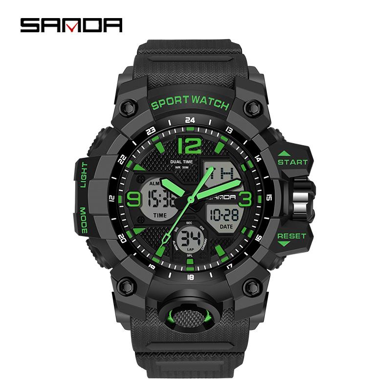 Fashion SANDA 6030 Men's Electronic Watch Outdoor Sports Multi functional Dual Display Waterproof LED Men's Electronic Watch