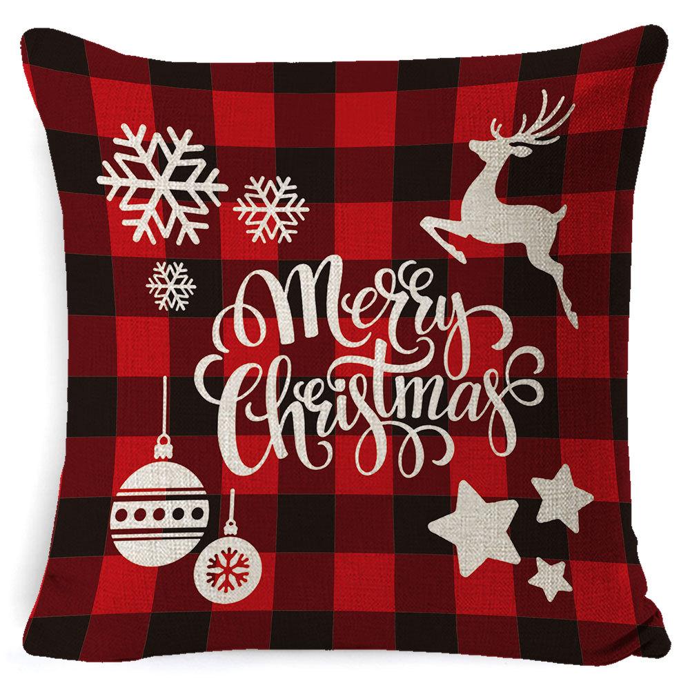 Christmas Pillow Cover Home Sofa Cushion Elk Letter Print Cushion Cover Christmas Atmosphere