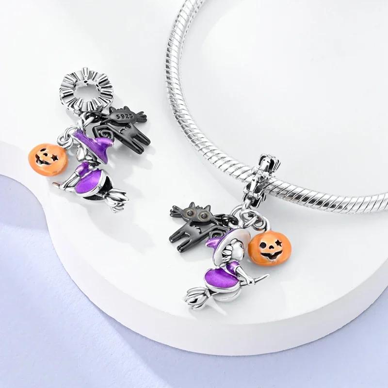 Copper Halloween Night Glowing Pumpkin Beads Charm Fit Original Bracelet Diy Fine Jewelry Making Gift For Women