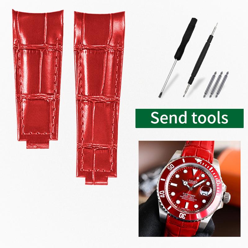 20mm Arc joint watch Strap For Rolex Genuine Leather watchband Submariner Daytona GMT men Original Style cowhide watch bracelet