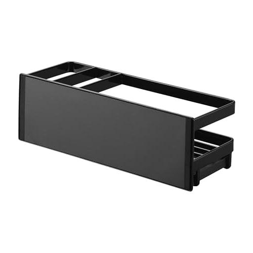Yamazaki Magnetic Sponge & Dispenser Rack with Tray, Black, Approx. W25.5 X D9.5 X H9cm, Tower Sponge Holder with Hooks, Floating Storage, Model 3973