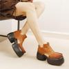 Sapatos femininos plataforma vintage couro legítimo salto grosso versátil bombas ocas