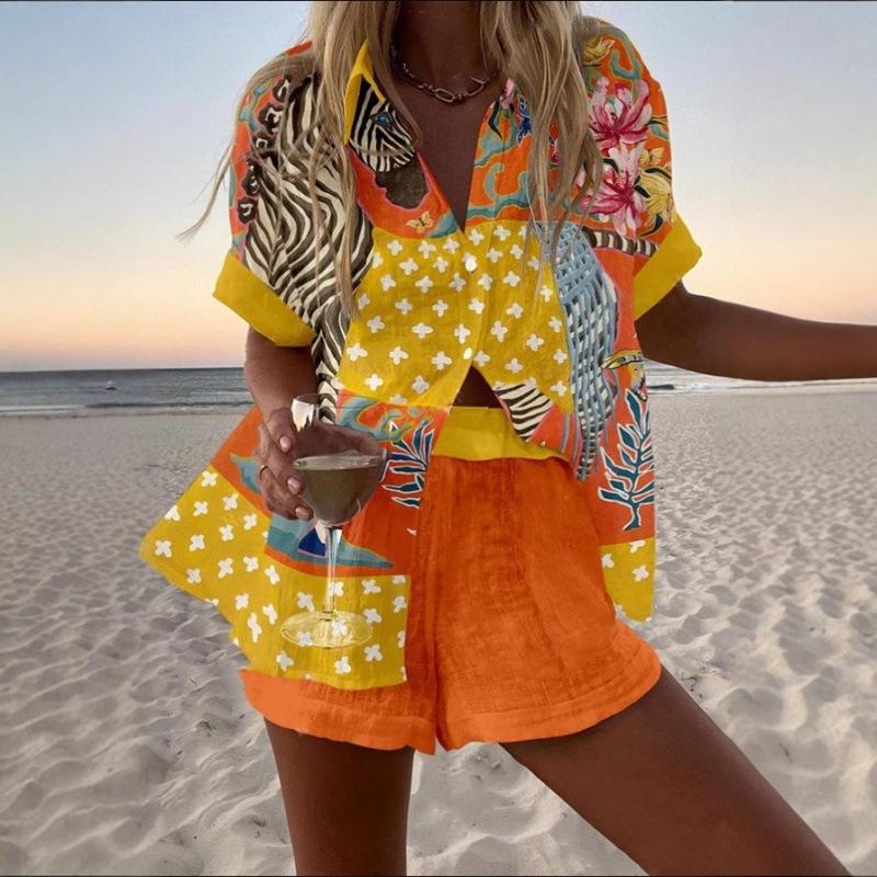 Popular Two-piece Set 1116 Summer Personality Bright Digital 1D Printing Women's Casual Suit