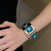 Rhinestone Wide Cuff Bracelet Glossy Metal Open Bangle New Statement Bracelet  Daily Wear