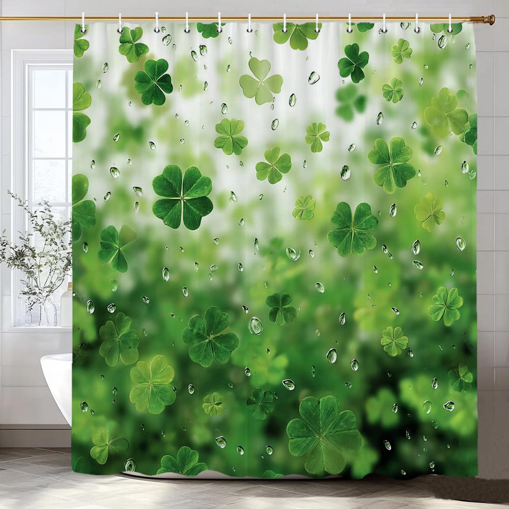 Green Leaf Plant,Clover Pattern Shower Curtain for Bathroom Modern Art Leaves Printing Decorative Shower Curtains with Hooks