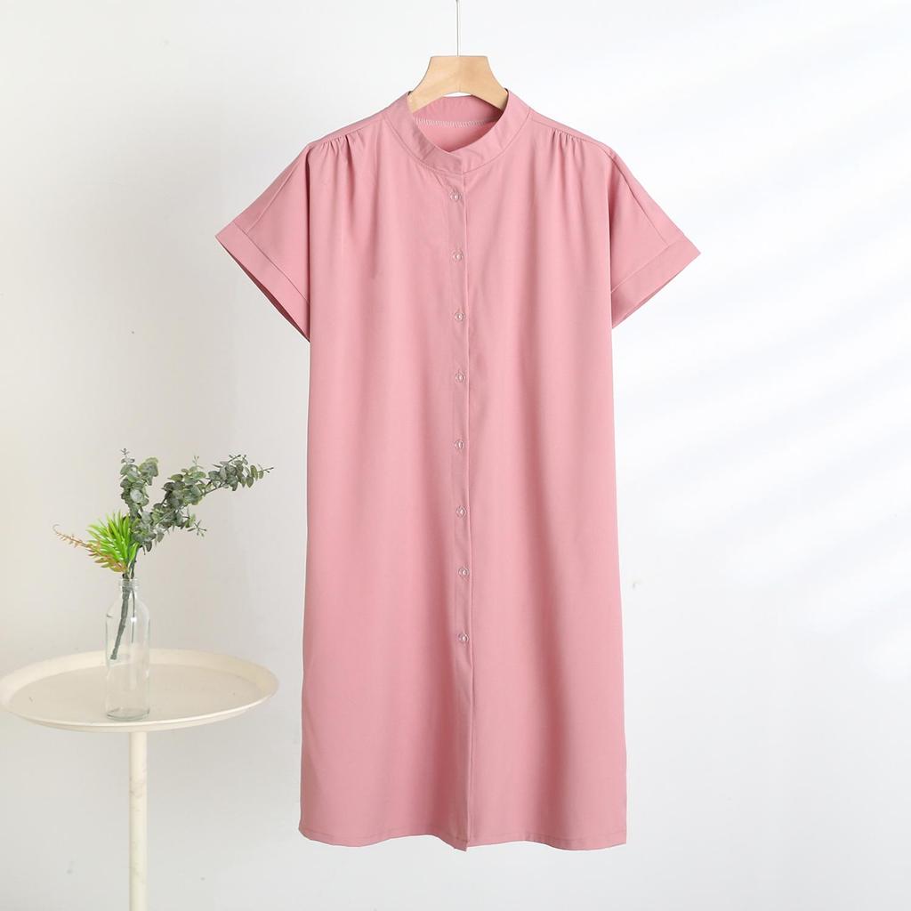 Mianchou Short Sleeve Stand Collar Button-Down Shirt Dress