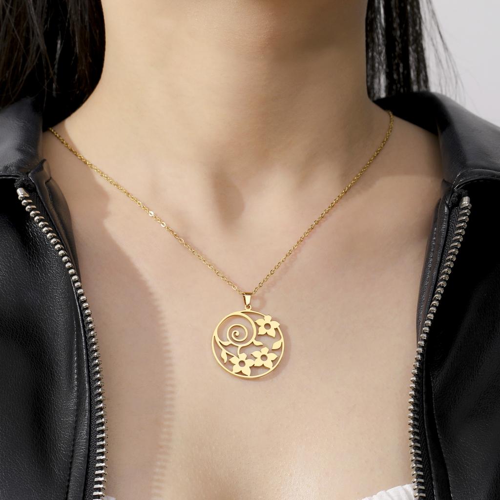 Teamer Flower Snail Circular Necklace Stainless Steel Jewelry For Women Countryside Style Accessories No Rust Friend Gift New