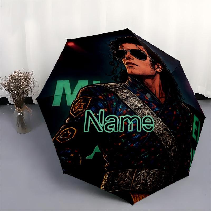 1pc Michael Jackson Custom Name Automatic Folding Umbrella - Compact 8-Rib Design, Durable Plastic & Iron, Daily Use 016