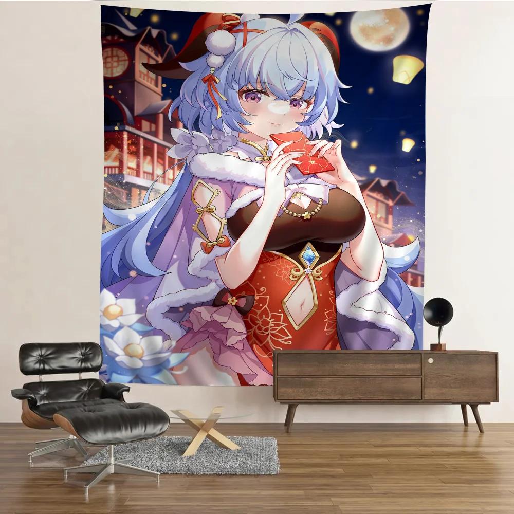 Genshin Impact Ganyu Hanging Bohemian Tapestry Hanging Tarot Hippie Wall Rugs Dorm Japanese Tapestry