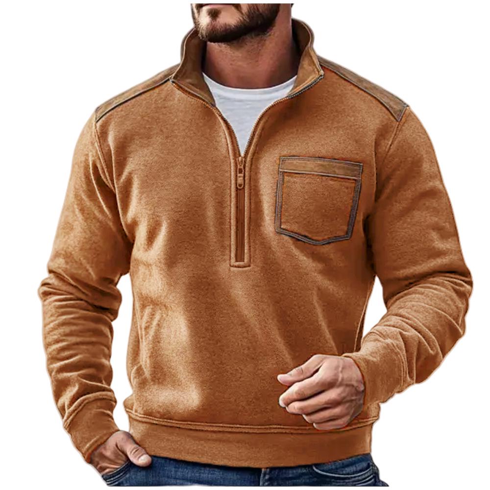 In-Stock 2025 Men's European Casual Fleece Jacket - Autumn/Winter Zip-Up Pullover in Contrasting Colors