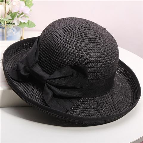 

Women s Knitted Straw Fisherman Hat Bow Ribbon Wide Brim Sun Hat Breathable Uv Protection For Beach Wedding & Travel Foldable 54-59cm чорний