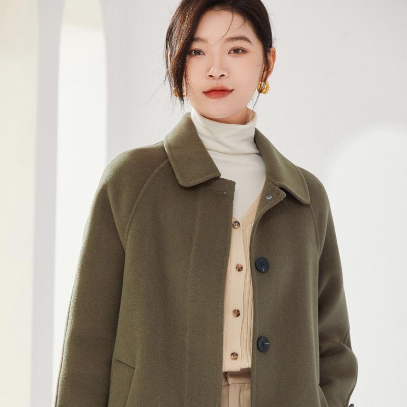 Dámský kabát ze 100% vlny MODERNÍ NOVINKA SAGA Podzimní vlněný dlouhý kabát Ručně vyrobený hráškový kabát Zimní teplá vlněná dlouhá bunda