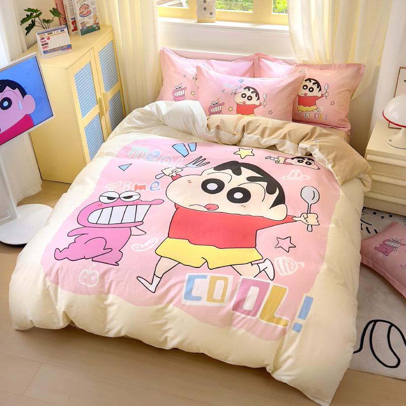 Cartoon Boys Shin-chan Single Bed Quilt Cove with Pillowcase, Bedding Set 2pcs for Kids Boys,Soft Microfiber Duvet Cover Set