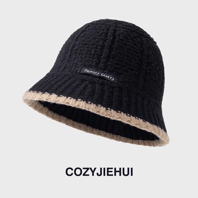 

Autumn and winter new warm knitted cold bucket hat Korean version basin hat Internet celebrity 100 simple fashion wool bucket hat чёрный