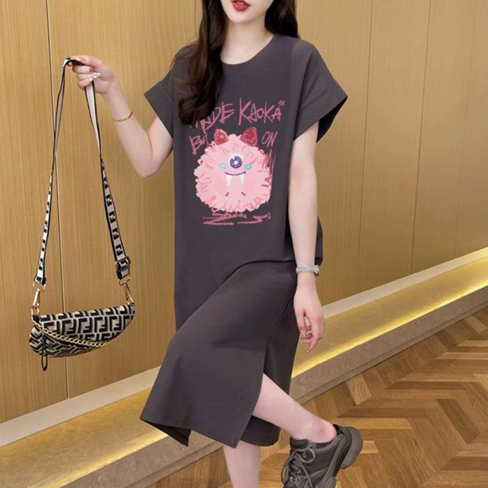 

YYFS Женская мода Лето Весна Рукава 1/2 Круглый вырез Свободная талия Повседневные платья M темно-серого