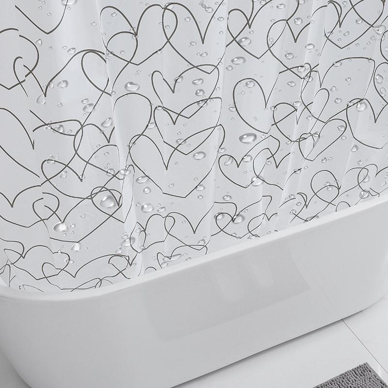 Heart Print Waterproof PEVA Shower Curtain, Anti-Mold Plastic Partition for Bathroom