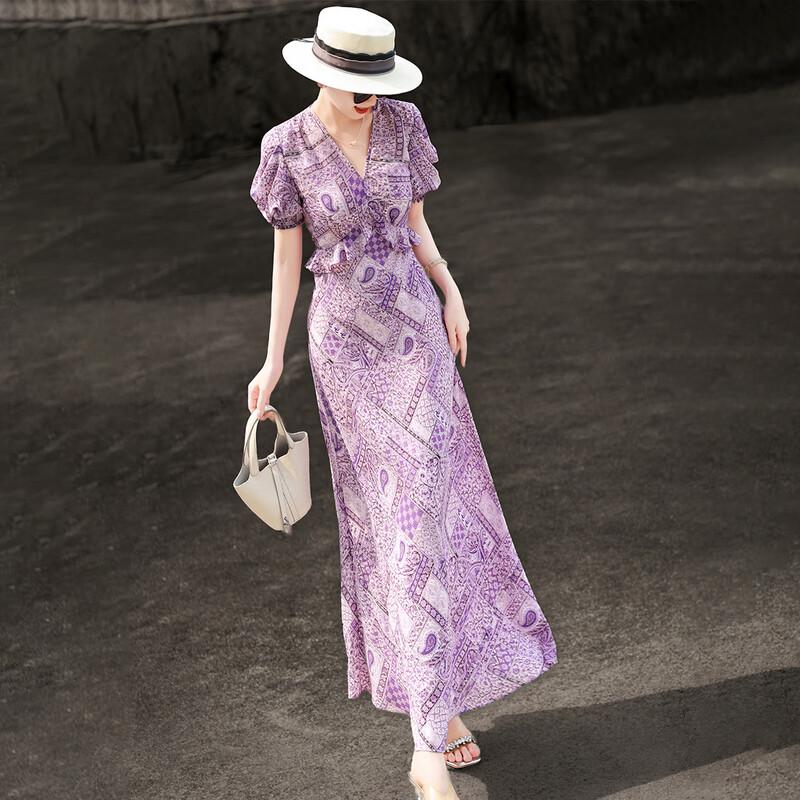 French Style Floral V-Neck A-Line Dress XL