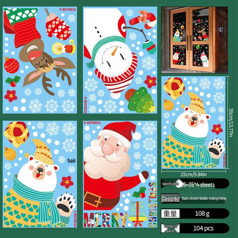 Cross-border Christmas Static Cling Window and Wall Stickers for Glass Doors and Shopping Malls