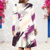 Women Plus Size V Neck Long Sleeve Printed Light Blue A Line Dress