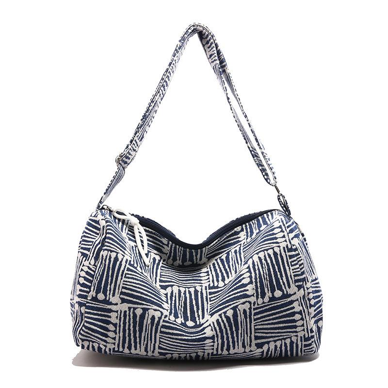 

Striped commuter casual new fashion Korean light large capacity foreign style underarm tote shoulder bag синий