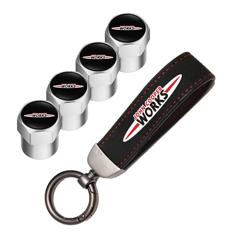 Car Tire Wheel Valve Caps Cover Suede Car Key Chain Ring Keychain For MINI WORKS One Cooper JCW R60 R59 R58 R57 R56 R55 R53 R52+