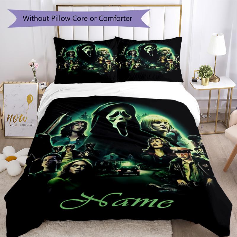 3pcs Custom Name Halloween horror Bedding Set Duvet Cover Closure Includes 1 Duvet Cover & 2 Pillowcases, Soft and Comfortable for All Seasons.