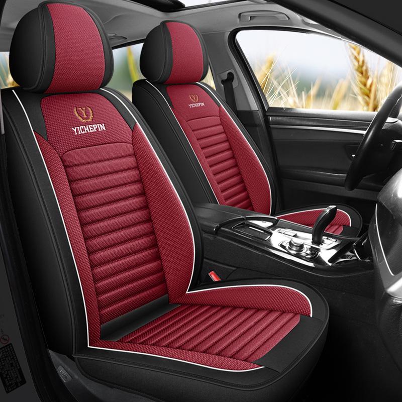 Universal All-Season Cartoon Linen Car Seat Cover - Full Wrap, Winter Special