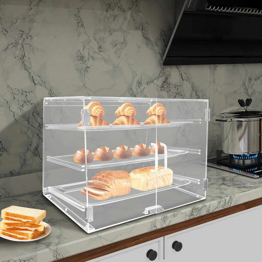 Vitrină Acrilică Transparentă cu 3 Nivele pentru Patiserie - Vitrină Comercială pentru Brutărie - Cabinet Modern de Masă pentru Deserturi cu Design Anti-Praf