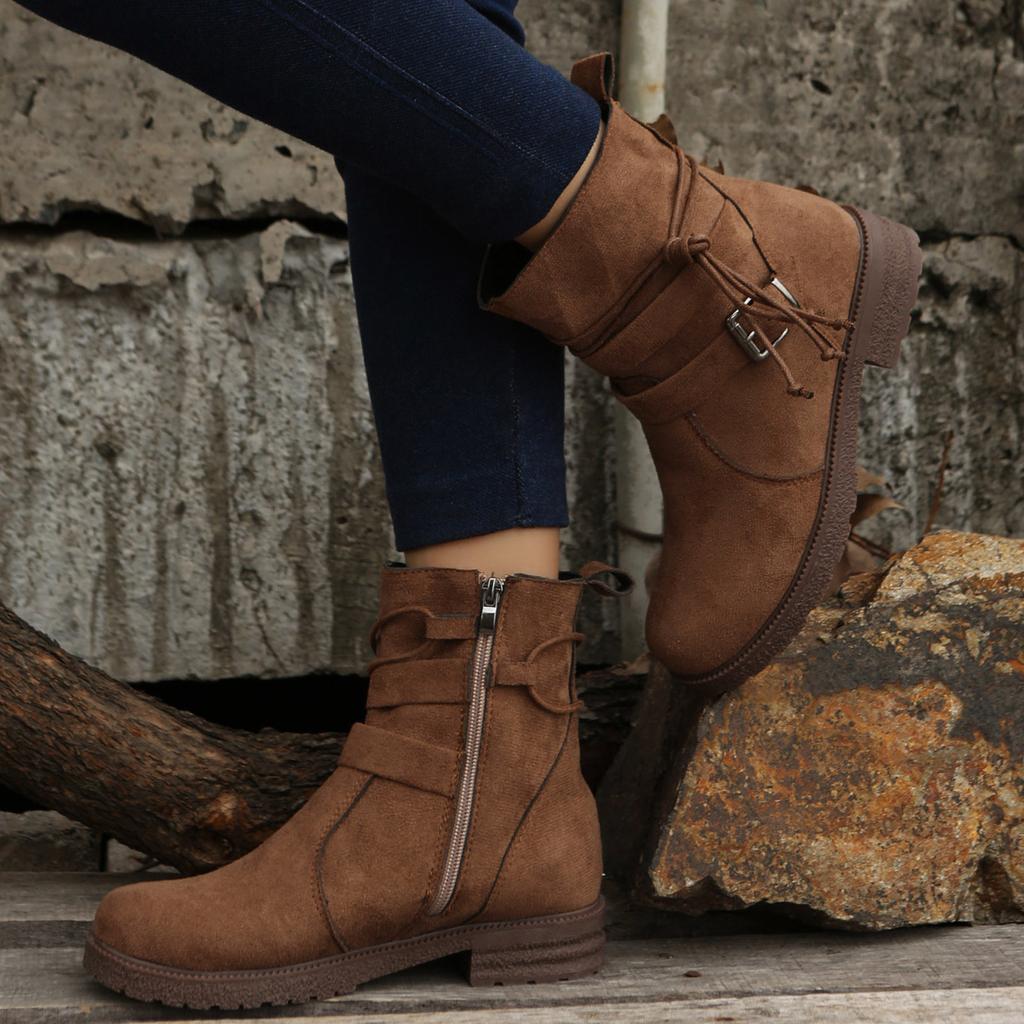 Stivali Decorati da Donna con Laccio Laterale in Finta Pelle Stivali Casual Singoli Scarpe da Donna Stivaletti da Donna Botas Invierno Mujer Bottes Femmes