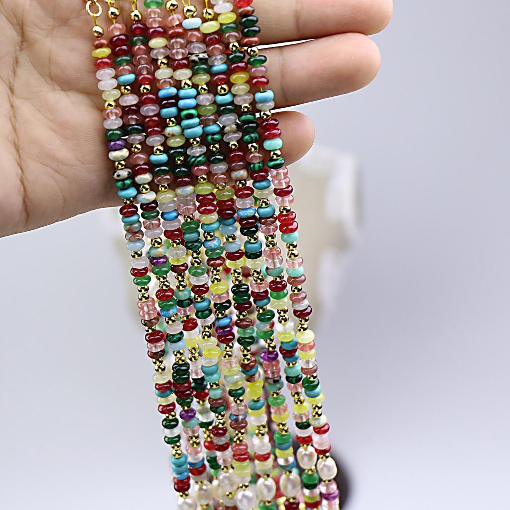 Colorful Natural Stone & Pearl Dopamine Beaded Necklace - Women's High-End Choker