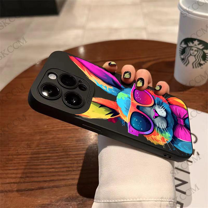Artistic Rabbit With Sunglasses Protective Phone Case For iPhone 17 Air 16 15 13 12 11 Pro Max Pro Plus Anti-Scratch Funda Cover