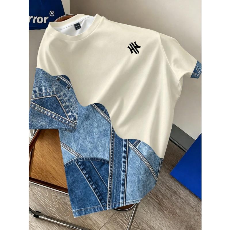 Summer Men's Round-neck T-shirt with 3D Print Colorful Design Breathable Lightweight Casual Fashionable Streetwear Clothing