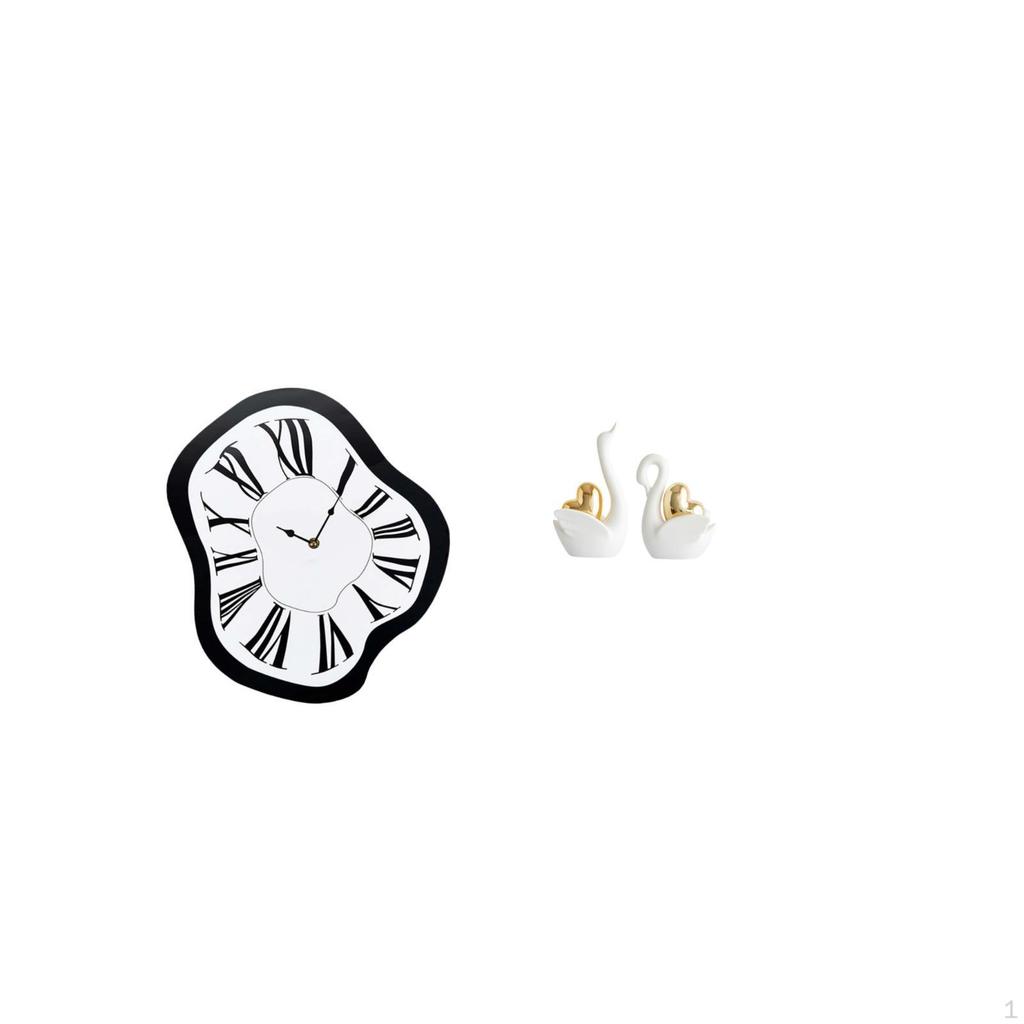 Acrylic Luxury Melting Clock And Swan Figurines Unique Tabletop Decor Distorted Clocks Art