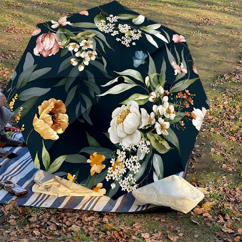 1PC Floral Pattern Umbrella-8-Rib Reinforced Portable Folding Travel Suitable for All Seasons Outdoor Daily Use Is an Ideal Choice  -K0414