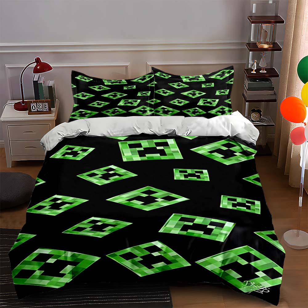 

Pixelated green faces. Bedding Duvet cover sets Duvet covers Pillowcases gifts (1 * Duvet Cover 2 * Pillowcases, without duvet insert) 135x200cm