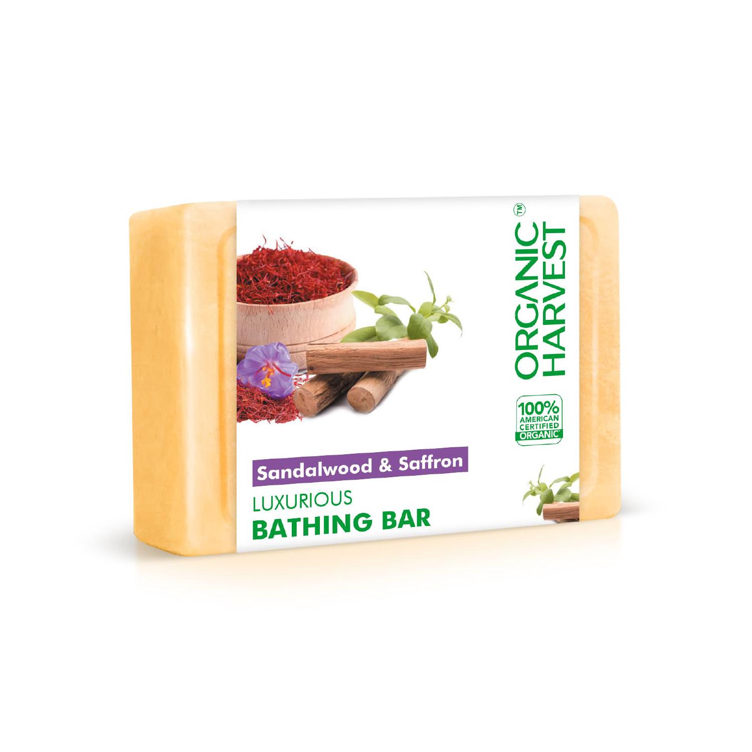 

Мыло для ванной Сандал и Шафран (125 г), Sandalwood & Saffron Luxurious Bathing Bar, Organic Harvest