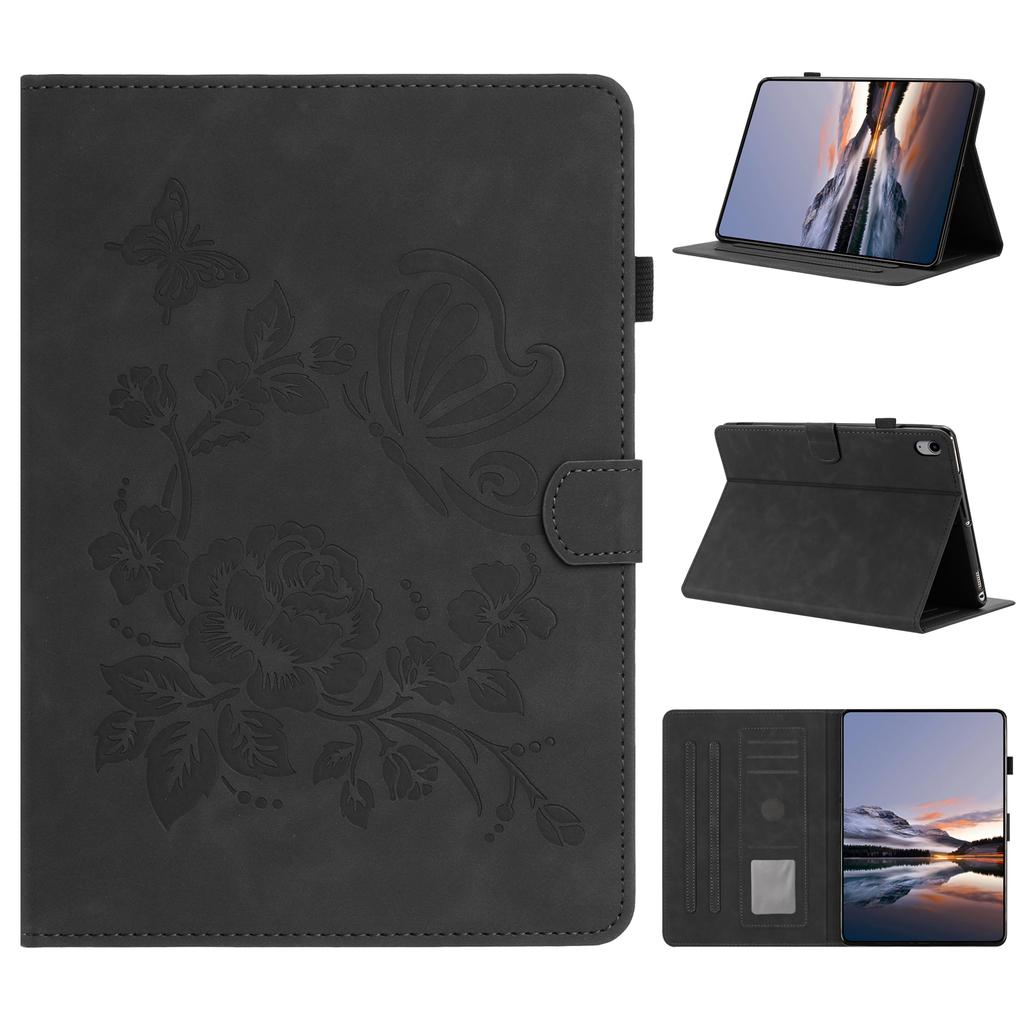 For Samsung Galaxy Tab S11 Case Card Holder Stand Butterfly Floral Imprinted Leather Tablet Cover