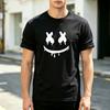 Grunge Smile Face Print T Shirt Soft Cotton Short Sleeve Top For Unisexs Edgy Streetwear Everyday Urban Fashion
