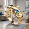 Huitan Chic Dolphin Design Finger Rings for Women Ocean Animal Rings with Blue Cubic Zirconia Gifts Daily Wear Fashion Jewelry