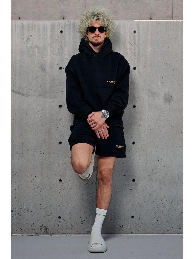 YOUNGLA Men's Oversized Pullover Hoodie Double-Layer Printed Fitness Jacket