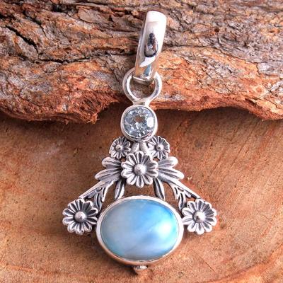 Larimar Blue Topaz Rose Quartz Garnet Moonstone Women Pendant 925 Sterling Silver Fine Jewelry