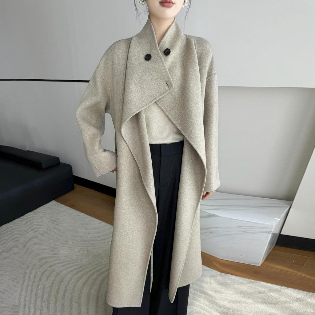 Damen Midilanger 2025 Kaschmirwolle Tweedmantel - Doppelseitig, Überknie, High-End Mode für Herbst/Winter
