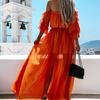 Strandkleid Perspektive Doppellagig Dreiviertelärmel Schulterfrei Durchsichtiges Mesh Maxi