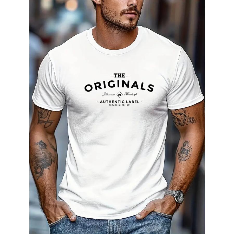 

Мужская летняя повседневная футболка из 100% полиэстера - мягкая дышащая футболка с круглым вырезом и коротким рукавом с принтом The Originals 6XL белый